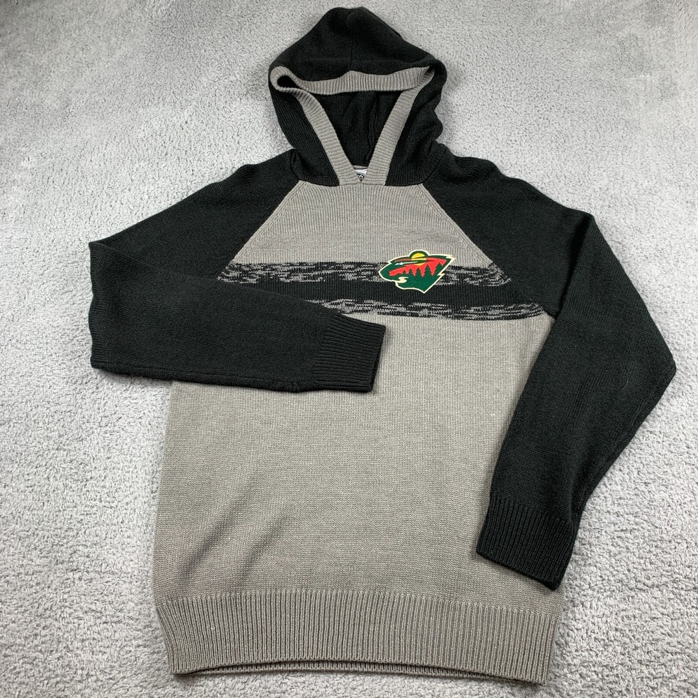 Minnesota Wild Sweater Womens‎ Large Gray Acrylic Hooded Pullover NHL Hockey